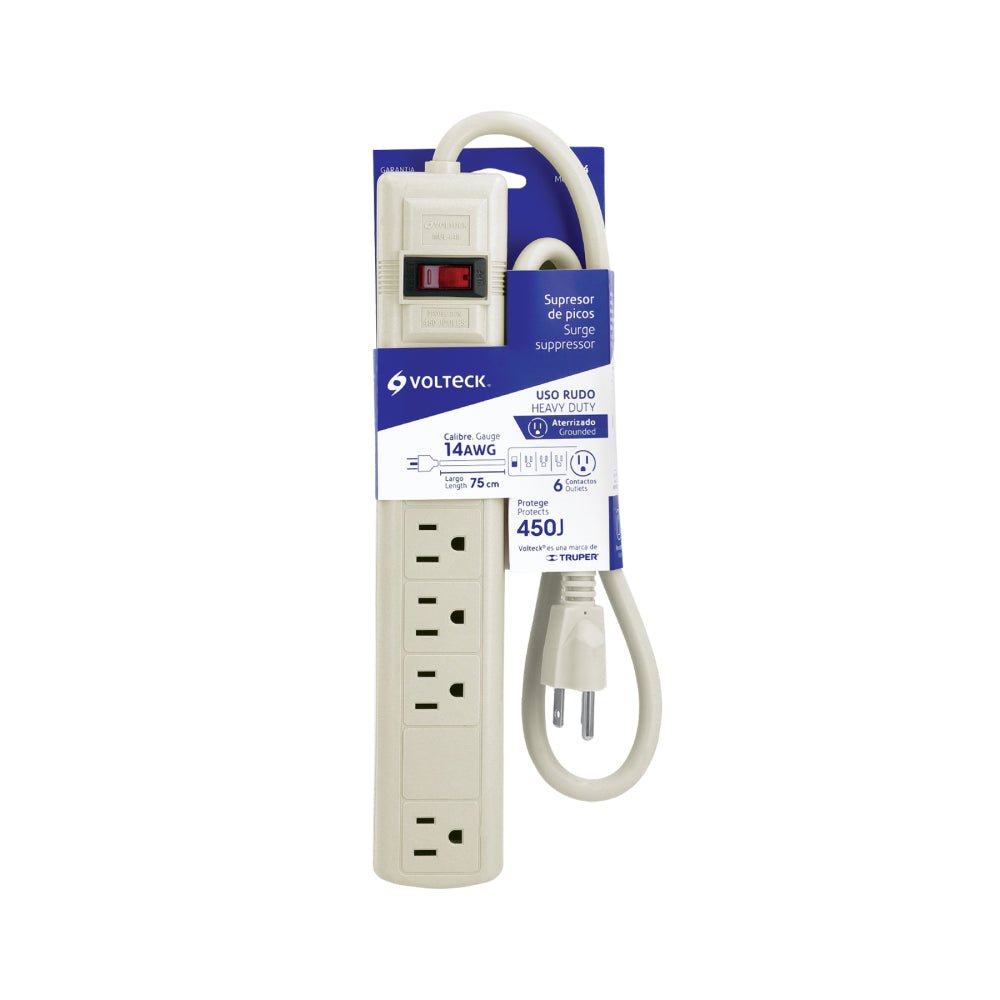 Multicontacto 14 AWG 6 entradas supresor de picos 450 joules - Grupo PRAME