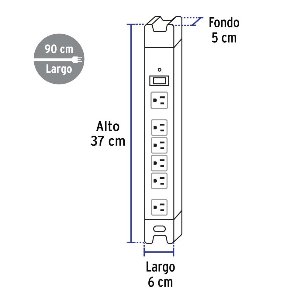 Multicontacto 14 AWG industrial supresor de picos 6 entradas - Grupo PRAME