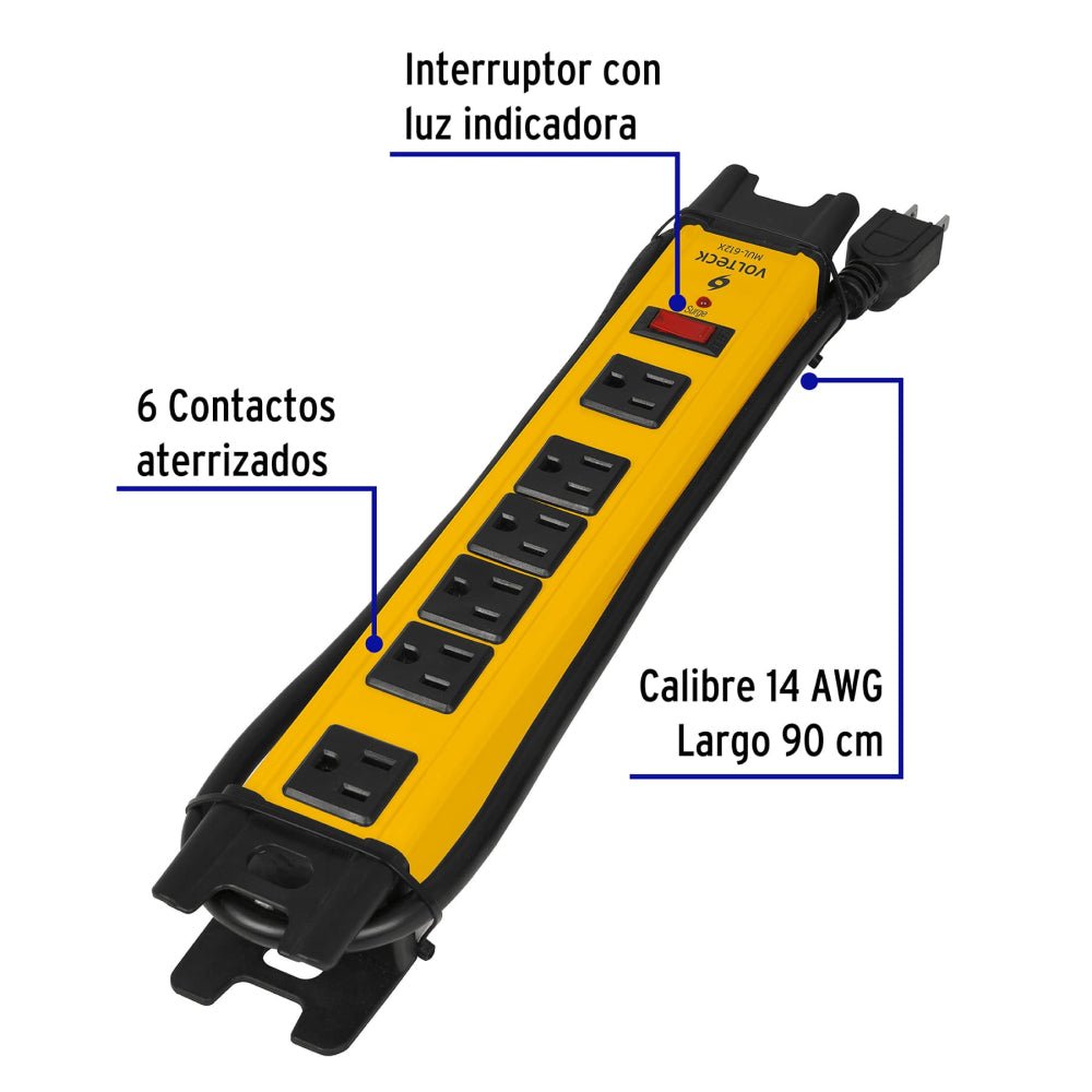 Multicontacto 14 AWG industrial supresor de picos 6 entradas - Grupo PRAME