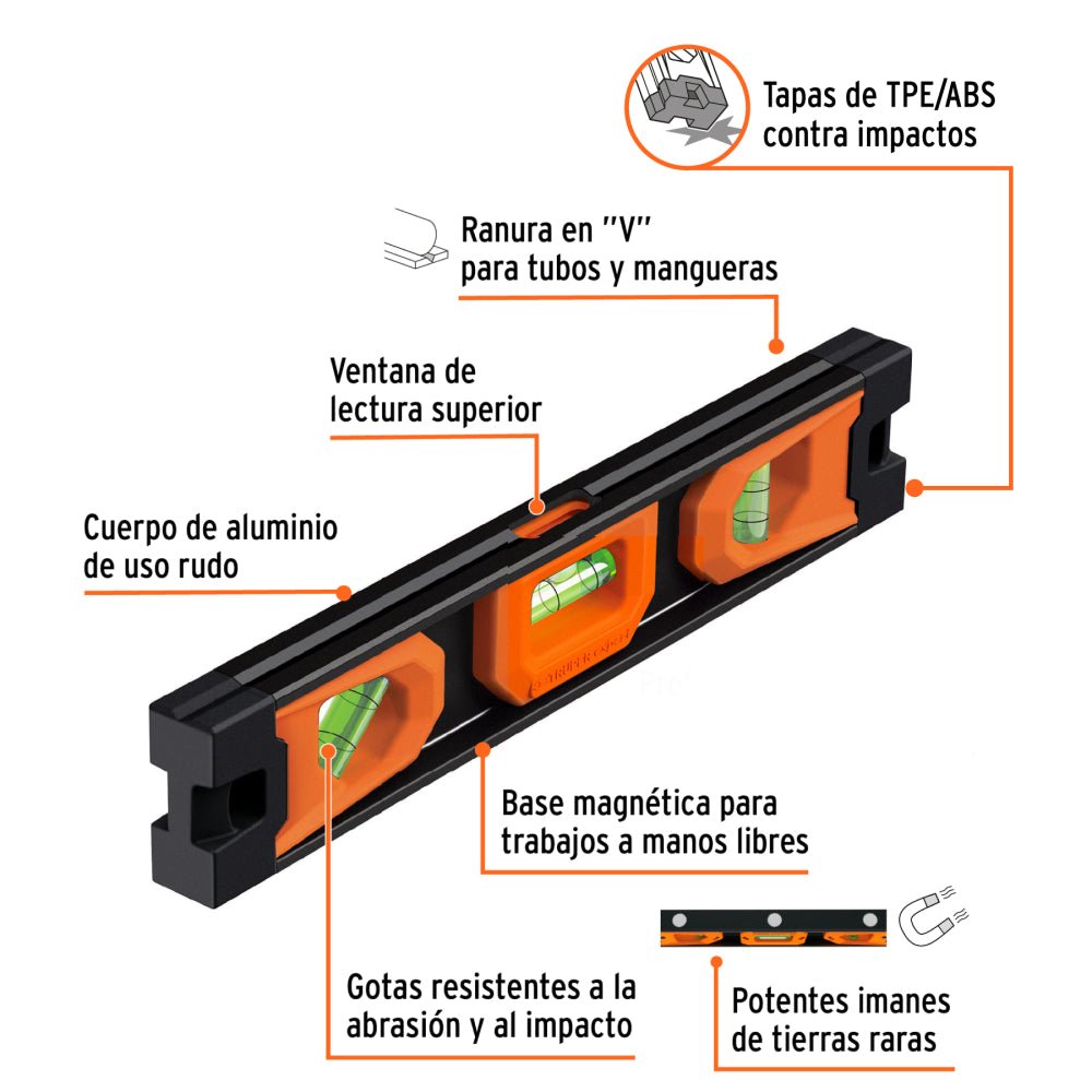 Nivel torpedo magnético de 10" con cuerpo de aluminio,EXPERT - Grupo PRAME