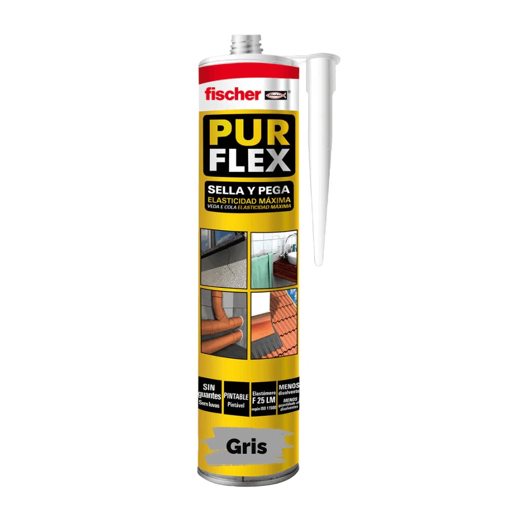 Sellador Fischer Purflex 300 ml gris para reparación de goteras y fisuras en construcción - Grupo PRAME